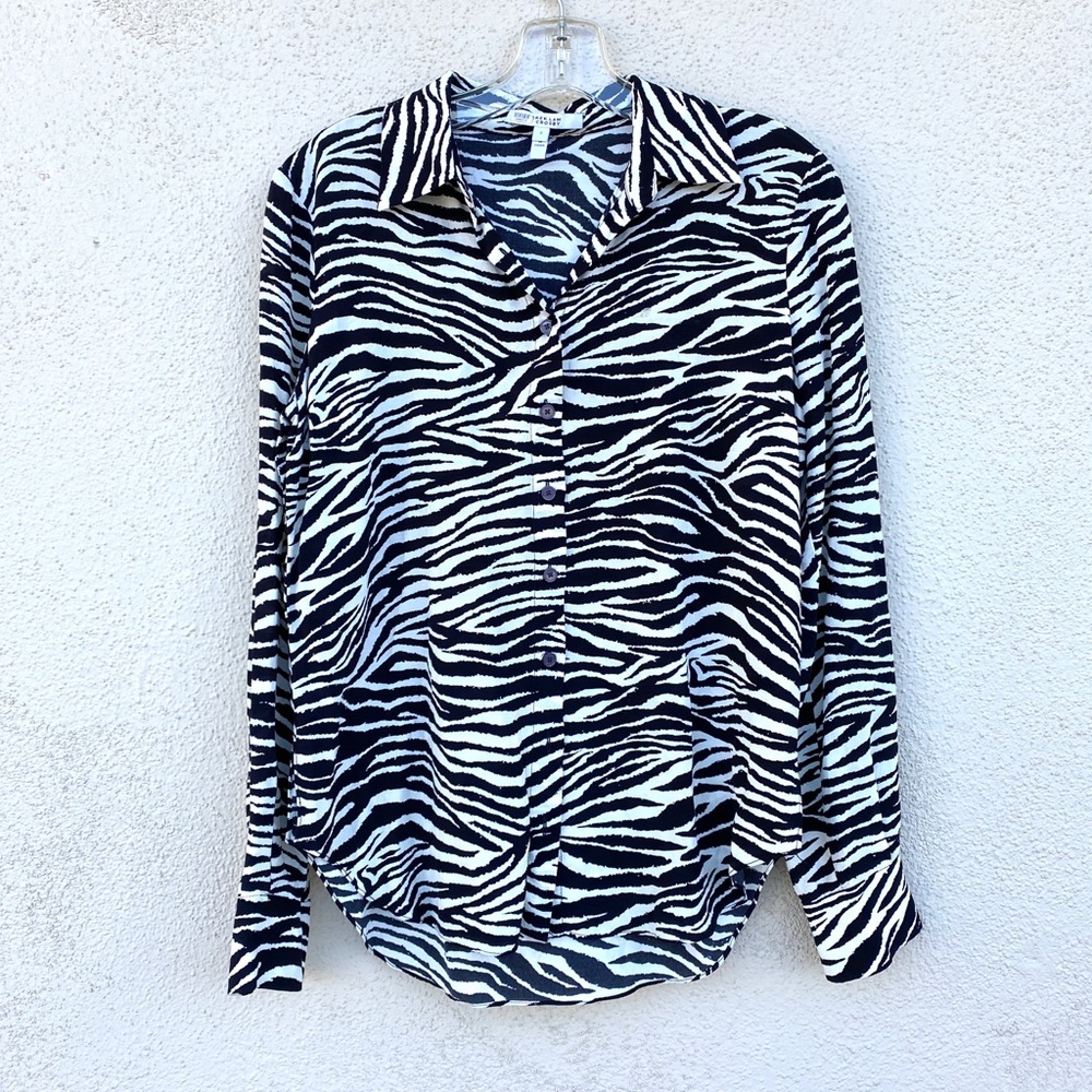Derek Lam 10 Crosby zebra print blouse TOP animal print shirt women’s striped - Picture 3 of 9